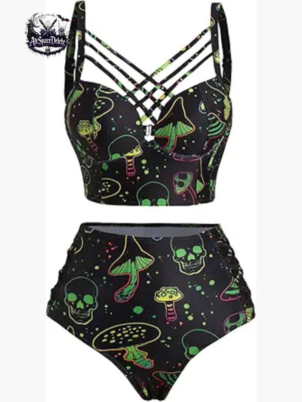 Gothic Galaxy Skull Print Bikini Set High-Waisted Tankini Two Piece